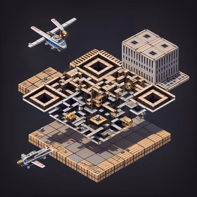 Isometric Steampunk Airship Dock QR Code Art — image 1