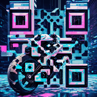 Glitch Motorcycle Cyberpunk QR Code for Posters — image 1