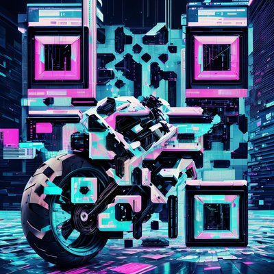 Glitch Motorcycle Cyberpunk QR Code for Posters