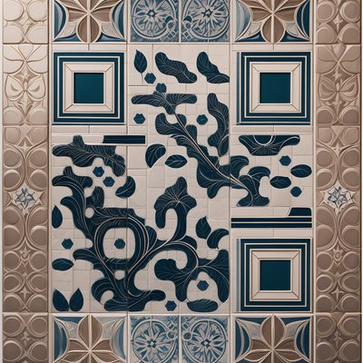 Navy Leaf Ceramic Tilework QR Code Art