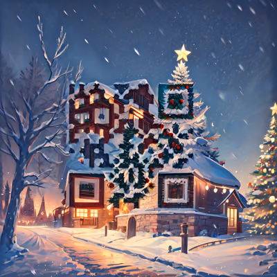 Snowy Christmas Village Digital Painting QR Code for Greeting Cards — image 1