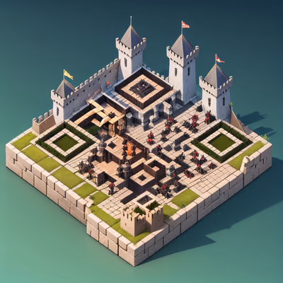 Isometric Medieval Castle Siege QR Code for Posters — image 1