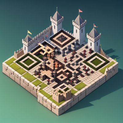 Isometric Medieval Castle Siege QR Code for Posters