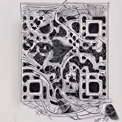 Абстрактный рисунок тушью в стиле зентангл: QR-код — изображение 1