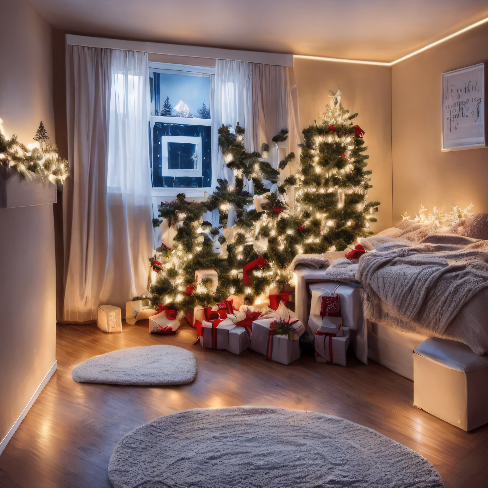 Christmas Tree Bedroom Interior QR Code for Greeting Cards — image 1
