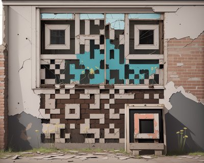 Abandoned Brick Building Retro QR Code Art