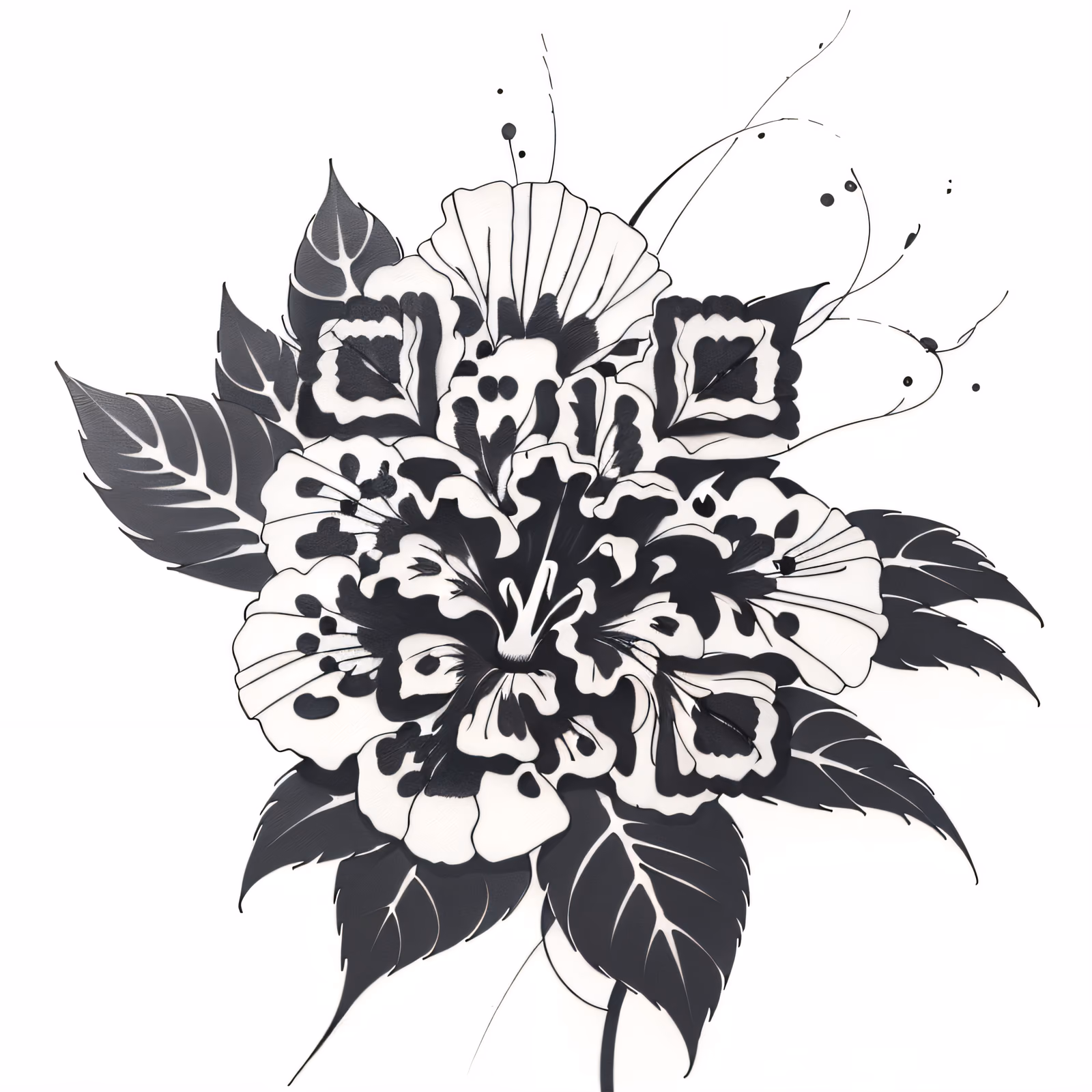 木槿花墨水纹身二维码艺术,适用于临时纹身 — 图片 1