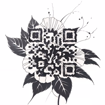 木槿花墨水纹身二维码艺术,适用于临时纹身 — 图片 1