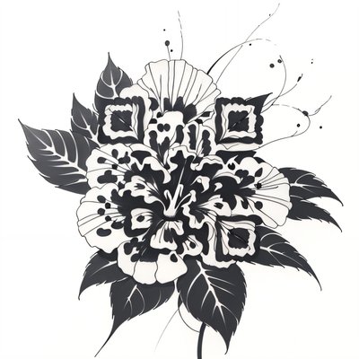 Hibiscus Flower Ink Tattoo QR Code for Temporary Tattoos