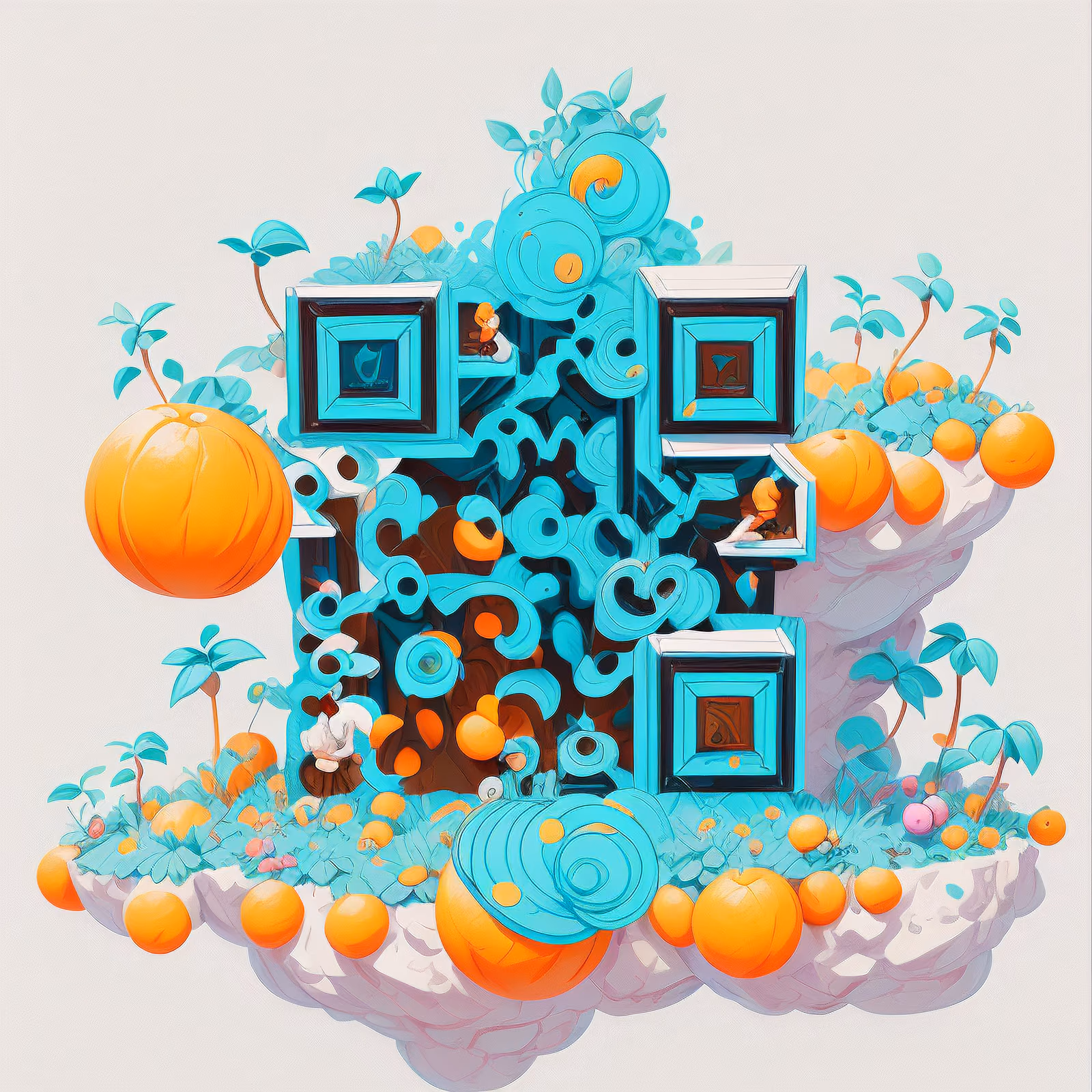 Floating Tangerine Island Game Art QR Code for Posters — image 1