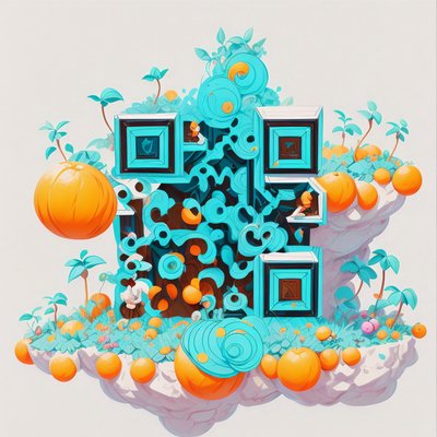 Floating Tangerine Island Game Art QR Code for Posters