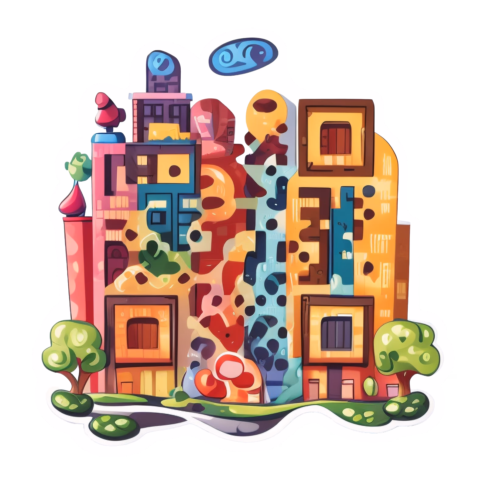 Colorful City Buildings Vector QR Code for Stickers — image 1
