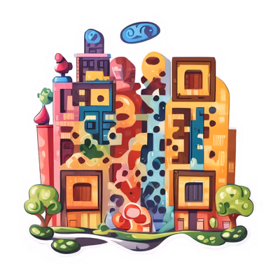 Colorful City Buildings Vector QR Code for Stickers — image 1