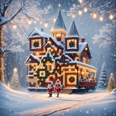 Victorian Christmas Mansion Snow Scene QR Code for Greeting Cards — image 1