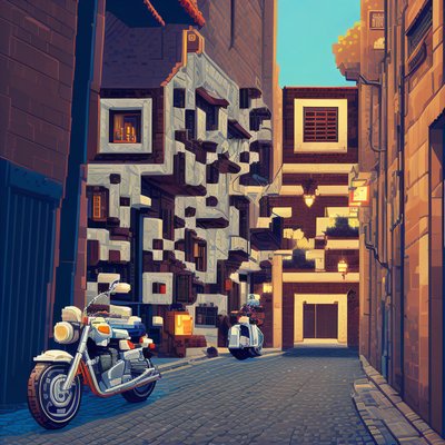Pixel Alley With Motorcycle QR Code Art