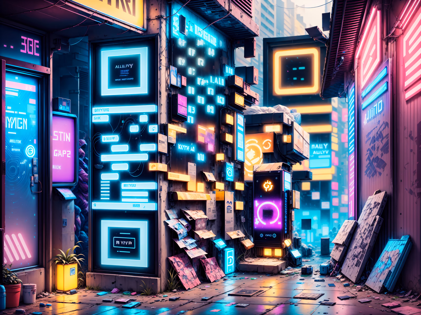 QR-код в неоновом киберпанк переулке для постеров — изображение 1