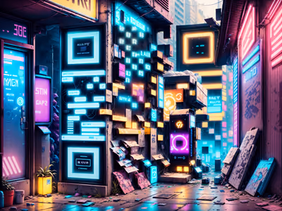 QR-код в неоновом киберпанк переулке для постеров — изображение 1
