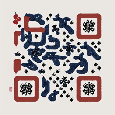 Blue Ink Kanji Calligraphy QR Code Art