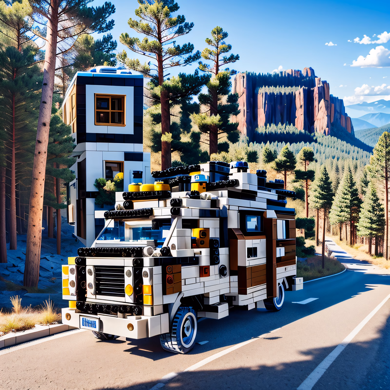 Brick Camper Van Mountain Road QR Code Art — image 1