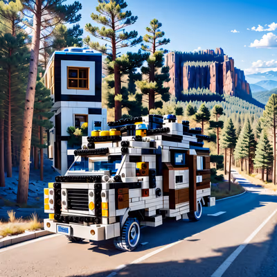 Brick Camper Van Mountain Road QR Code Art — image 1