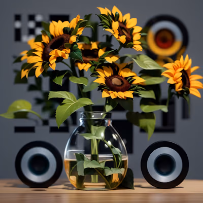 玻璃花瓶向日葵3D二维码艺术 — 图片 1