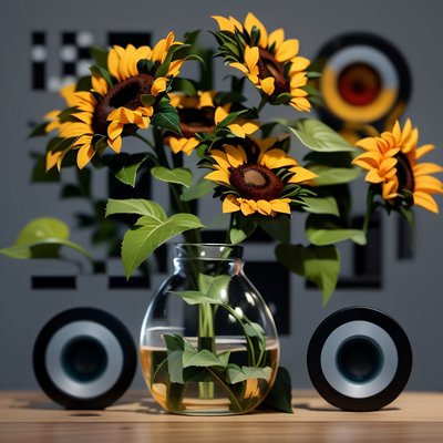 Подсолнухи в стеклянной вазе: 3D QR-код