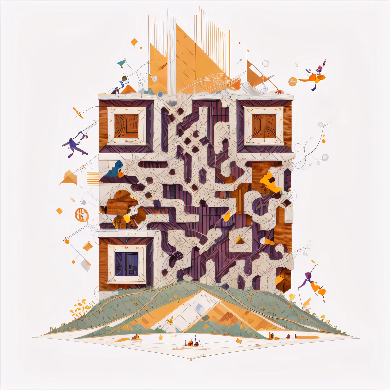 Constructivist Tower Game Art QR Code for Posters — image 1