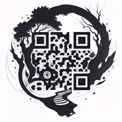 魔法森林墨色剪影二维码艺术,适用于临时纹身 — 图片 1