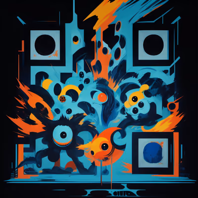 Сине-оранжевые монстры-глазастики: абстрактный QR-код для постеров — изображение 1