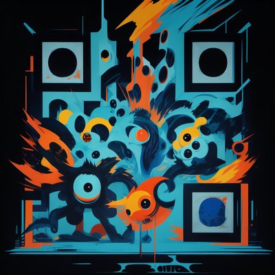 Blue Orange Eyeball Monsters Abstract QR Code for Posters