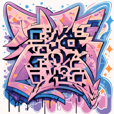 Розовые граффити в стиле вайлдстайл: QR-код для стикеров — изображение 1