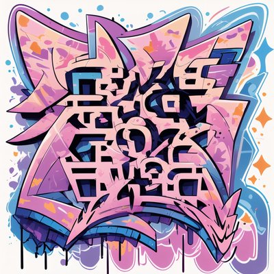 Pink Wildstyle Graffiti Lettering Symbol QR Code for Stickers