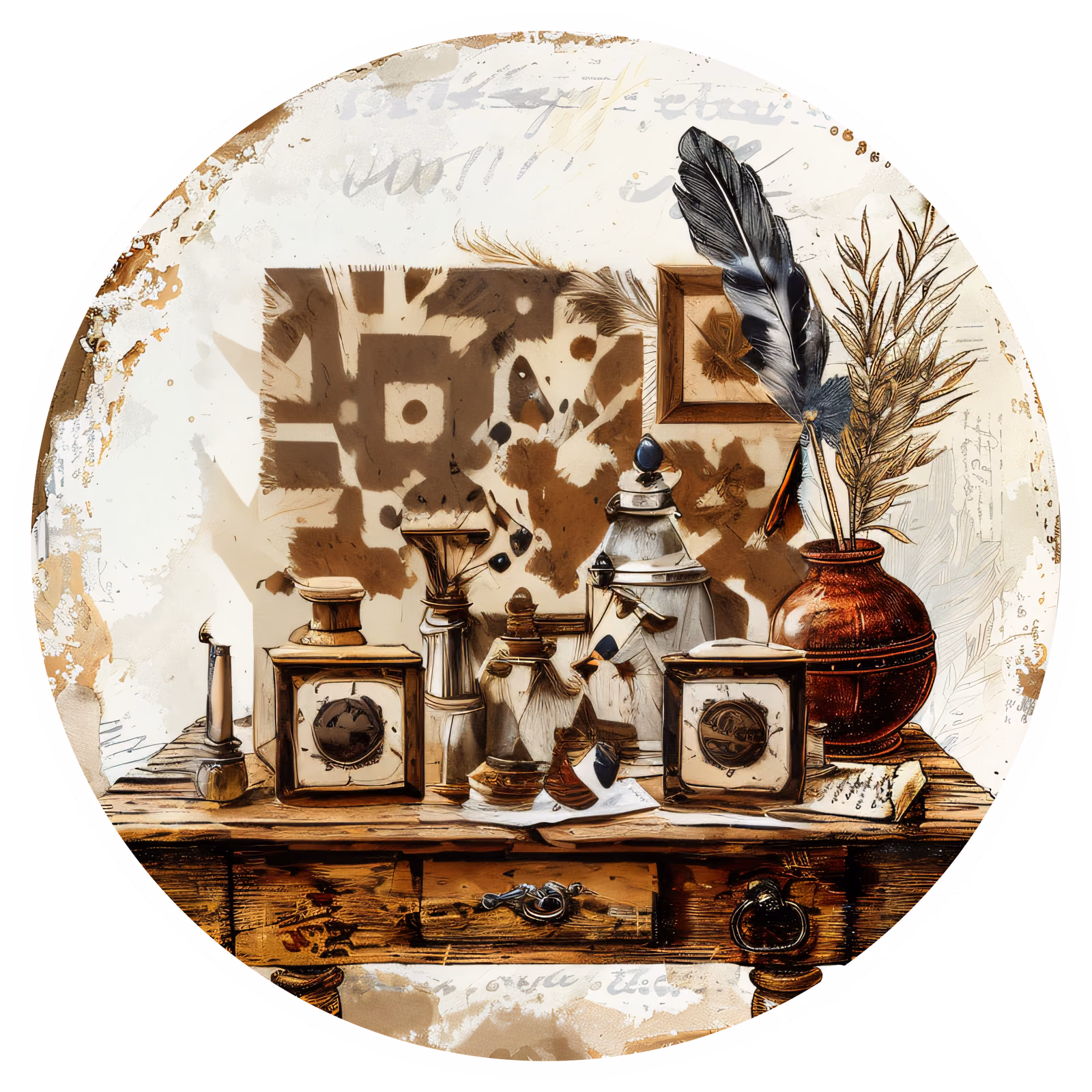 Antique Writing Desk Vintage QR Code for Stickers — image 1