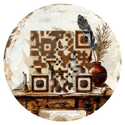 Старинный письменный стол: винтажный QR-код для стикеров