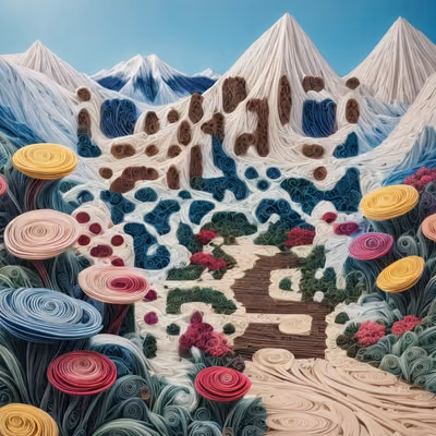 Quilled Mountain Path Landscape QR Code Art — image 1