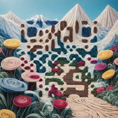 Quilled Mountain Path Landscape QR Code Art