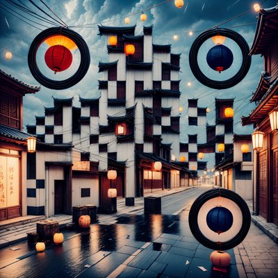 Фонари восточного города, сюрреализм: QR-код для постеров