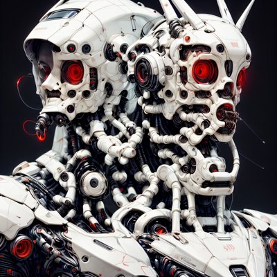 Biomechanical Twin Robot Heads Cyberpunk QR Code for Posters