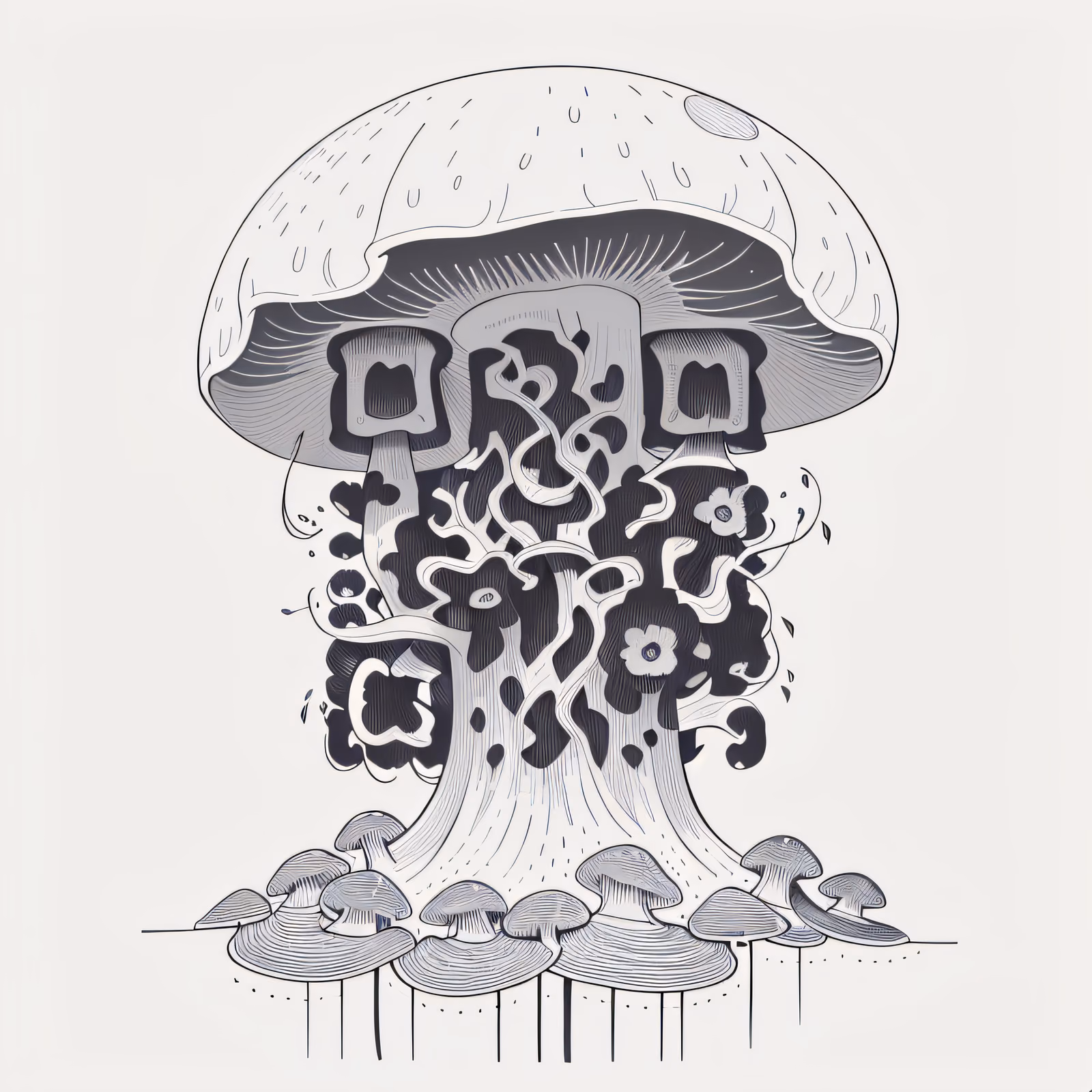 高大蘑菇墨水纹身二维码艺术,适用于临时纹身 — 图片 1