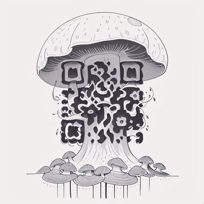 高大蘑菇墨水纹身二维码艺术,适用于临时纹身 — 图片 1