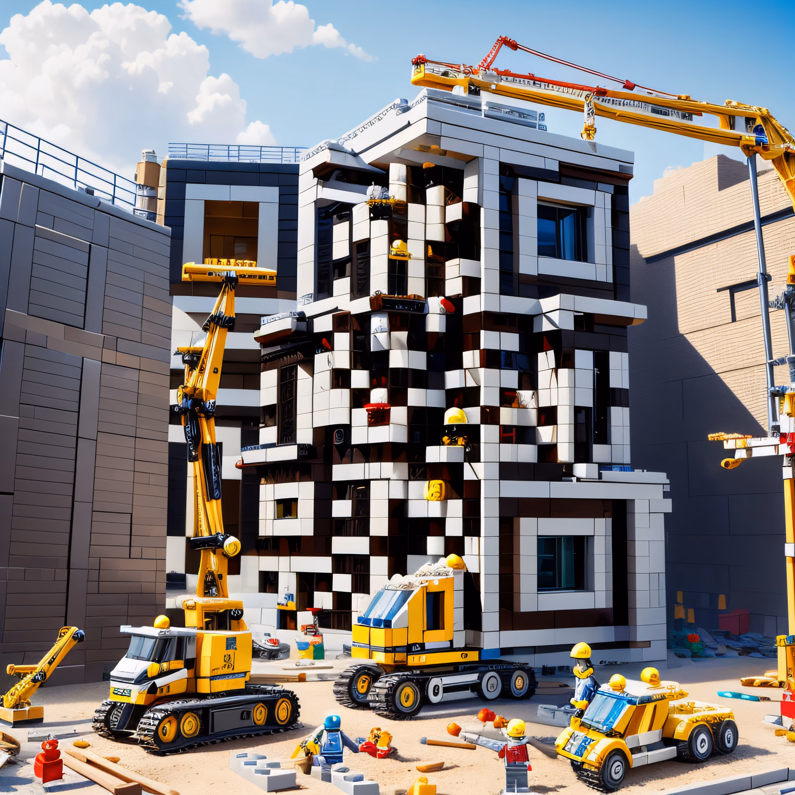 积木建筑工地3D渲染二维码设计,适用于海报 — 图片 1