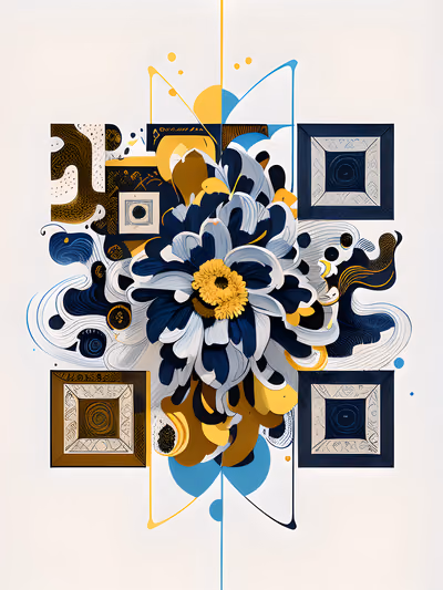 Navy Chrysanthemum Abstract QR Code Art — image 1