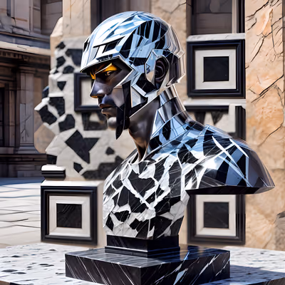Black Marble Warrior Bust Sculpture QR Code Art — image 1