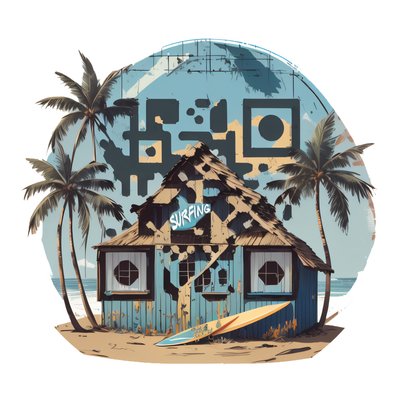 Vintage Surf Shack Vector QR Code for Stickers