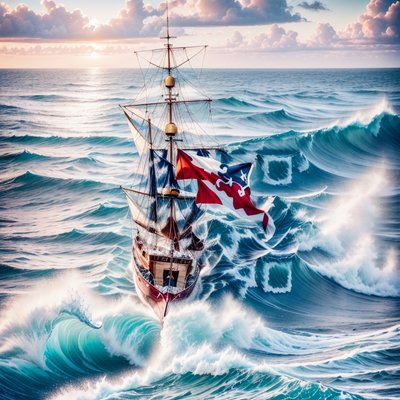 Pirate Ship Rough Sea Photorealistic Ocean QR Code for Posters