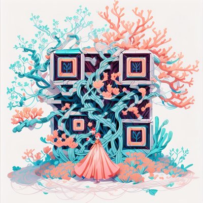 Coral Vine Overgrown Game Art QR Code for Posters
