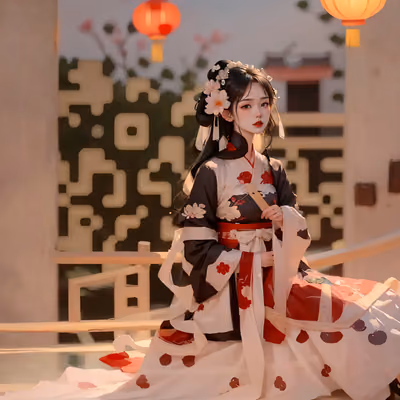 Hanfu Woman Lantern 3D QR Code Art — image 1