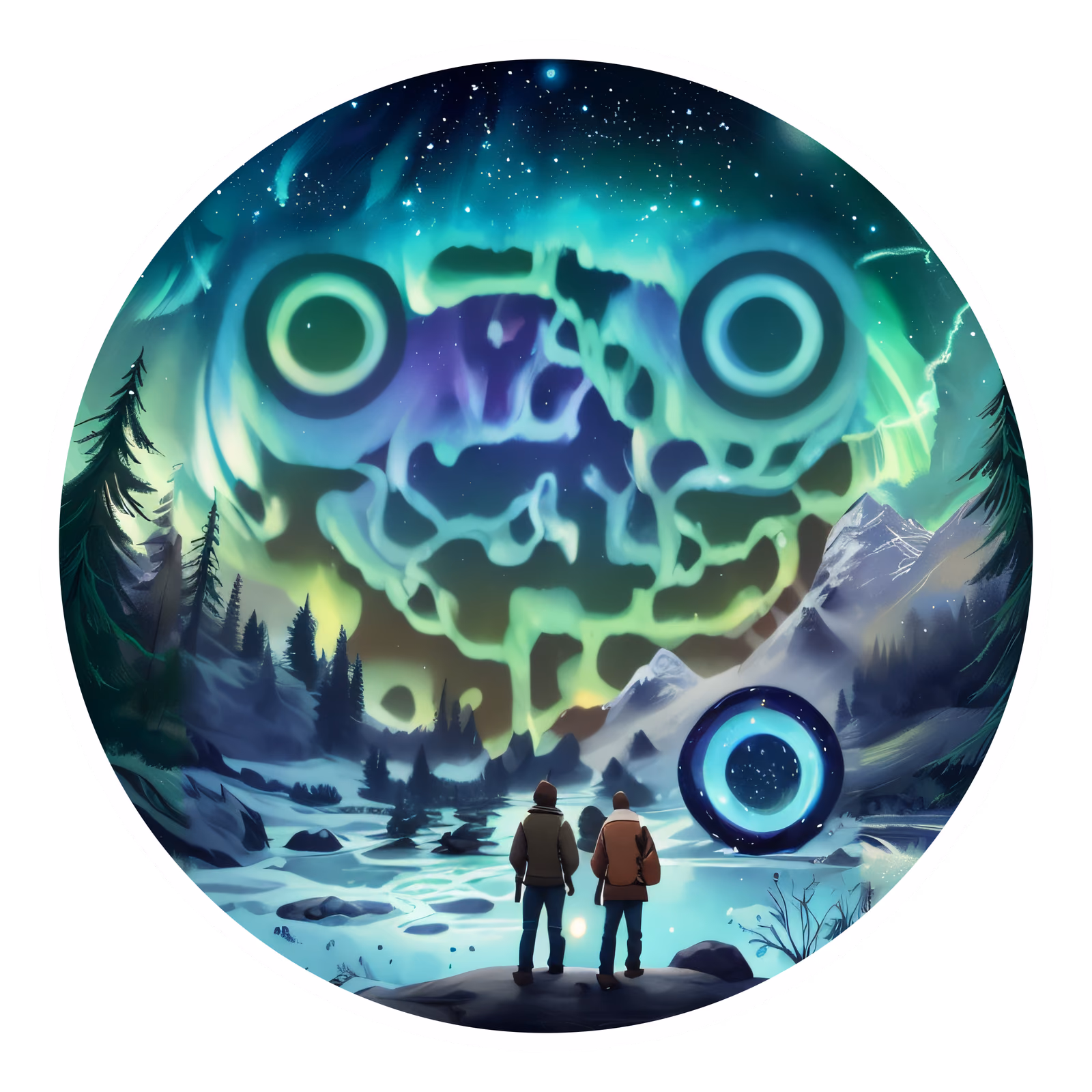 Aurora Hikers Digital Painting QR Code for Stickers — image 1