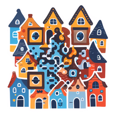 Милые домики, векторная наклейка: QR-код для стикеров — изображение 1