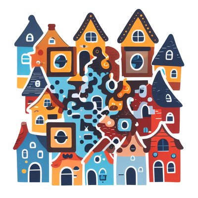 Cute Houses Vector Sticker QR Code for Stickers